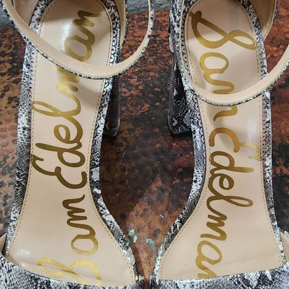 Sam Edelman Sz. 8.5 Yaro Python-Embossed Leather Block-Heel Sandals 538 - Picture 4 of 15